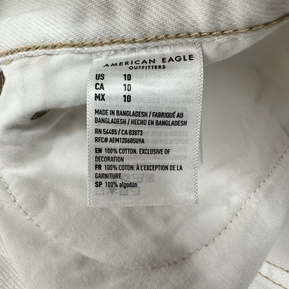 American Eagle Shorts 10 90s Boyfriend High Rise White Denim Distress Grunge EUC